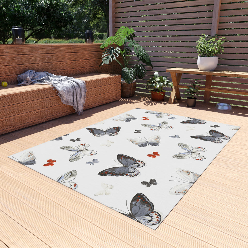 Butterfly Pattern Outdoor Rug — Waterproof Patio Mat for Porch & Deck