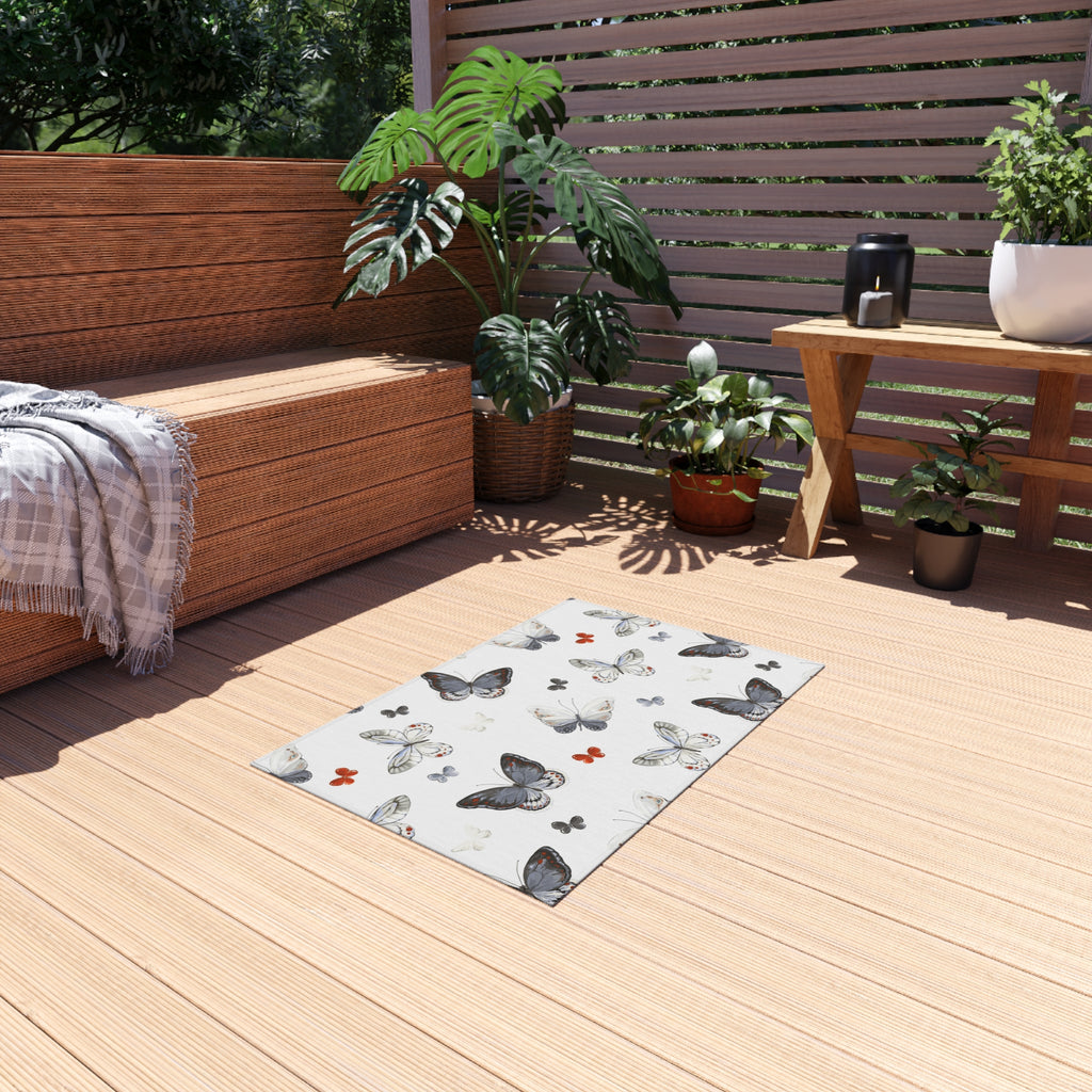 Butterfly Pattern Outdoor Rug — Waterproof Patio Mat for Porch & Deck