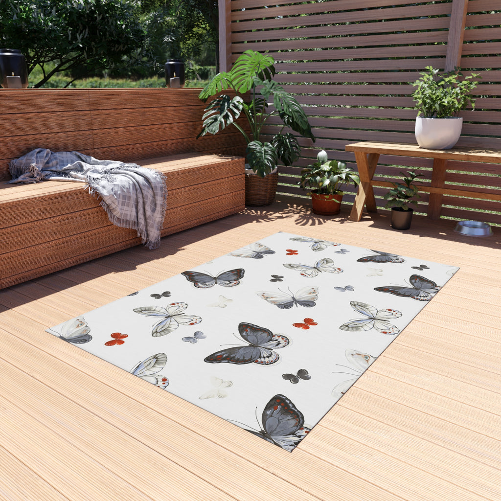 Butterfly Pattern Outdoor Rug — Waterproof Patio Mat for Porch & Deck