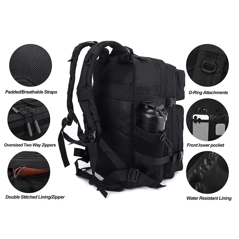 NNEOBA 45L Tactical Backpack with Built-In Cooler Black