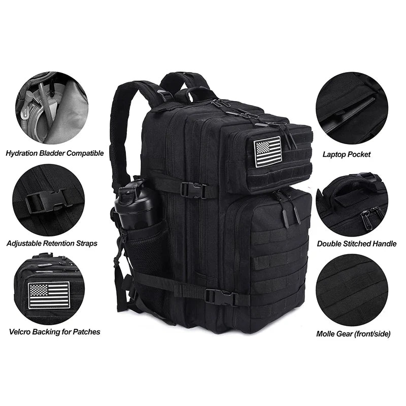 NNEOBA 45L Tactical Backpack with Built-In Cooler Black
