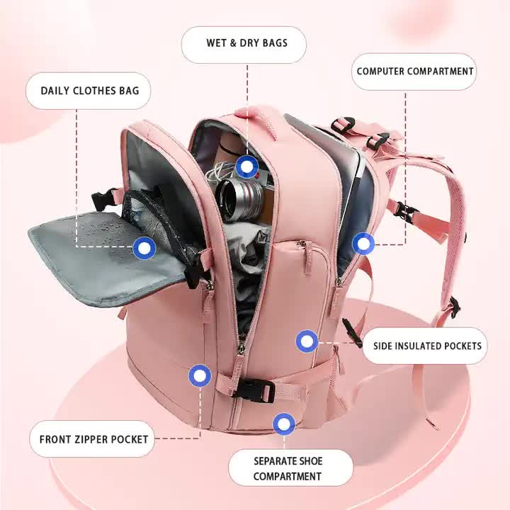 NNEDSZ Multi-Compartment Travel Backpack with Shoe Storage and Wet-Dry Separation (Black)31cm(L)*17cm(W)*42cm(H)