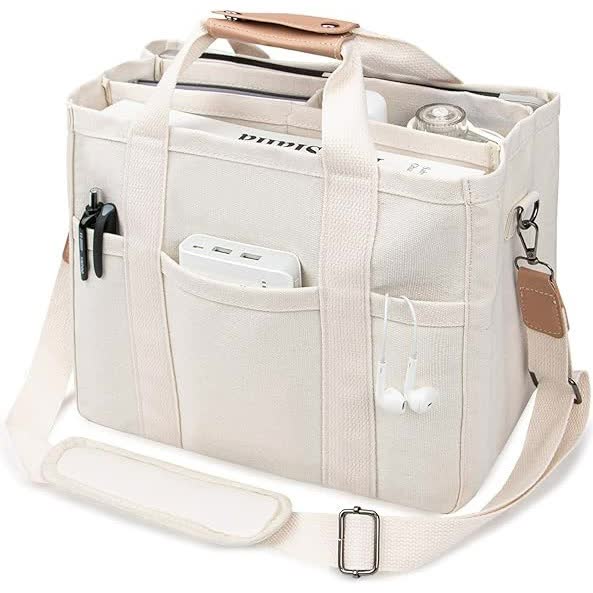 NNEDSZ White Multi-Functional Canvas Tote Bag with Adjustable Strap - Spacious and Durable