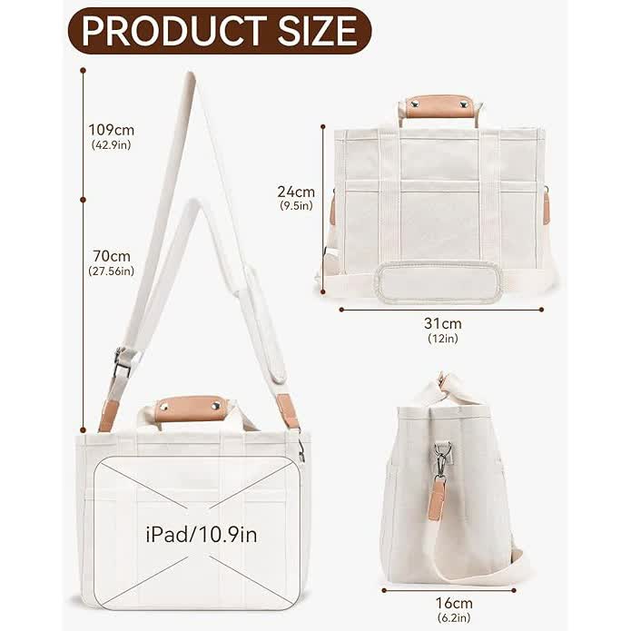 NNEDSZ White Multi-Functional Canvas Tote Bag with Adjustable Strap - Spacious and Durable