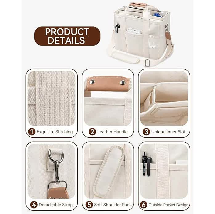 NNEDSZ White Multi-Functional Canvas Tote Bag with Adjustable Strap - Spacious and Durable